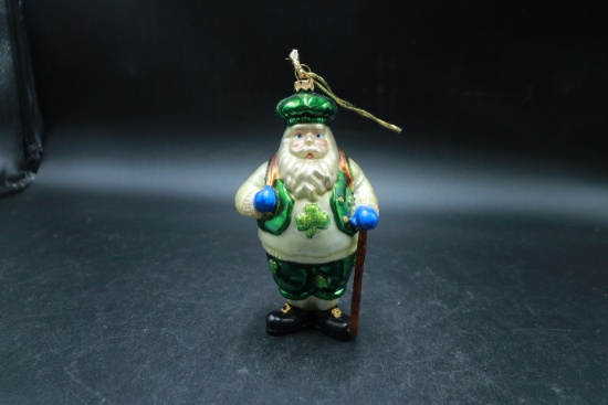 Glass Irish Santa Claus Christmas Ornament