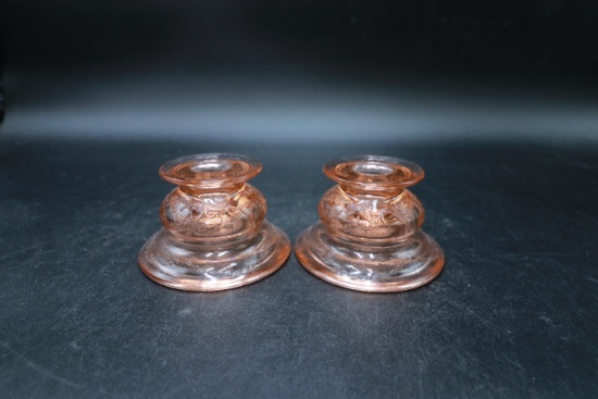 Pair of Pink Glass Candlesticks