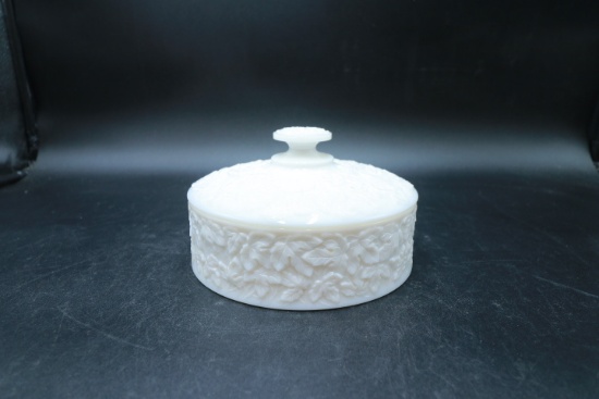 Milk Glass Leaf Pattern Candy Dish