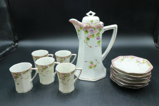 Japanese Hot Chocolate Pot With 5 Cups And Saucers