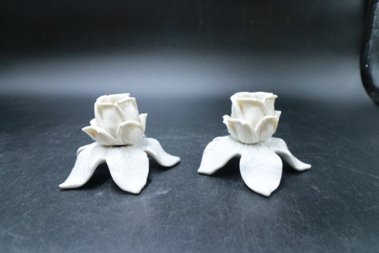 Pair of Dresden Flower Cande Holders