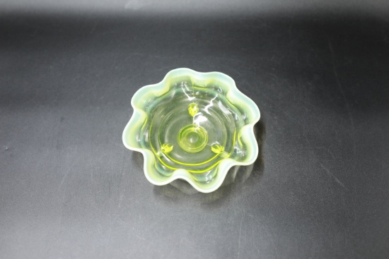 Vaseline Glass Footed Bowl