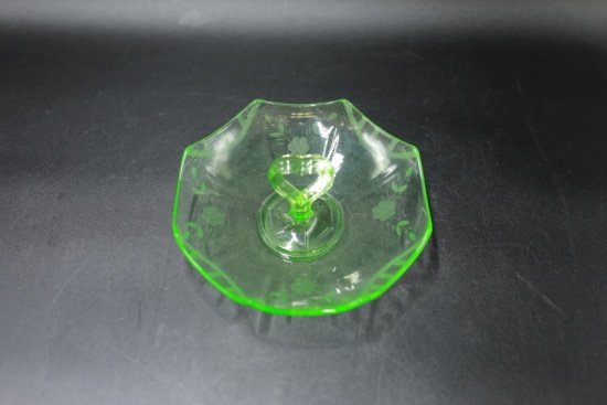 Center Handled Green Depression Tray