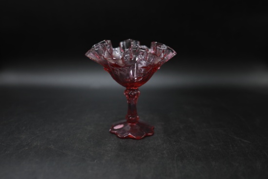 Fenton Cranberry Glass Compote