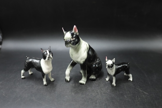 3 Boxer Dog Figurines