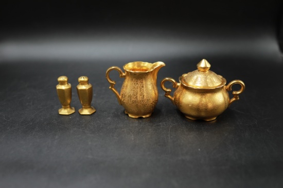 Gold Wash Sugar & Creamer, Salt & Pepper