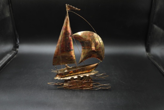 Brass Sail Boat Music Box