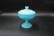 Fenton Blue Satin Water Lily Candy Dish