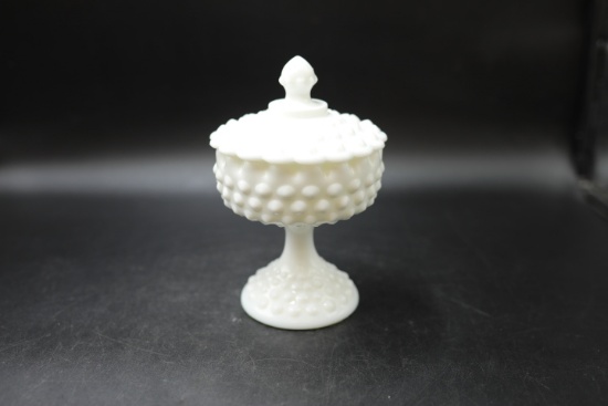 Milk Glass Hobnail Candy Dish