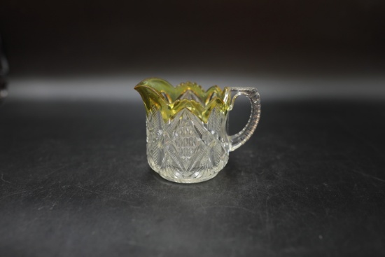 Pressed Glass Pitcher with Amber Glass Rim