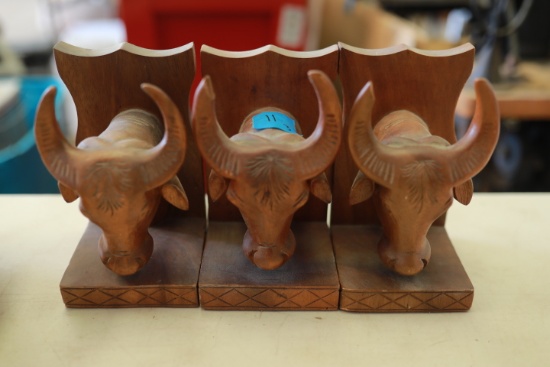 3 Mahogany Bull Bookends