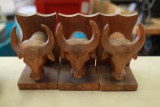3 Mahogany Bull Bookends