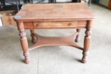 Antique Oak Library Table with Drawer