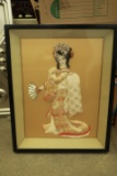 Asian Geisha Girl Art in Shadow Box Frame