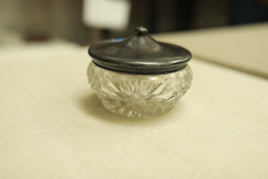 Crytal Powder Box with Silverplated Top