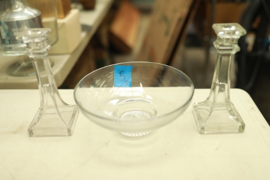 Center Piece Bowl & Pair of Candlesticks