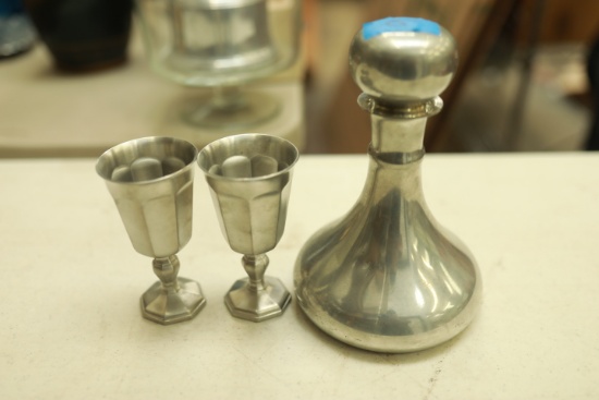 2 Gorham Pewter Goblets & Sheffield Pewter Decanter