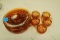 6 Amber Glass Luncheon Plates & 5 Cups
