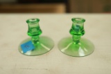 Pair of Green Depression Glass Candlesticks