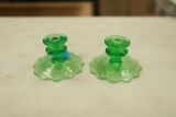 Pair of Etched Depression Glass Candlesticks