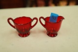 Ruby Glass Cream & Sugar