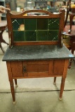 Antique Oak Marble Top Table with Tile Backsplash