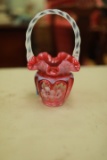 Fenton Hand Painted Cranberry Glass Basket
