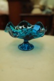 Blue Viking Glass Pedestal Bowl