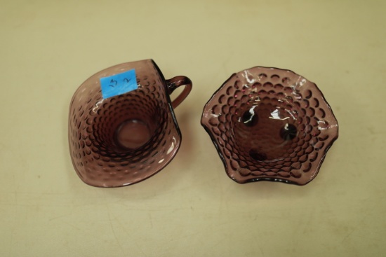 2 Amethyst Glass Hobnail Bowls
