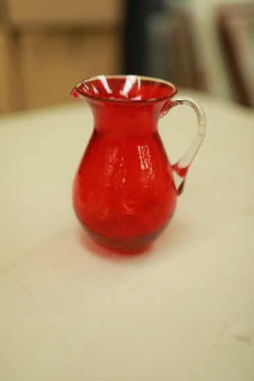 Red Crackle Glass Pitcher