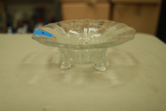 Etched Elegant Depression Glass Footed Bowl