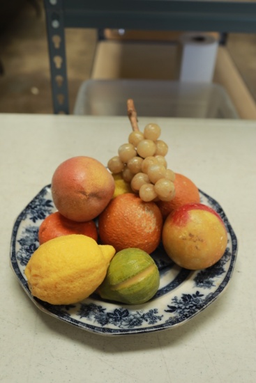 Flow Blue Plate With Assorted Stone Fruit