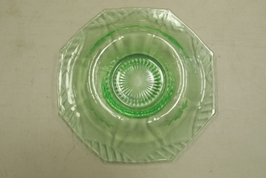 Etched Green Depression Glass Rose Bowl