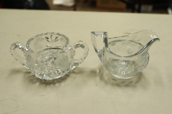 Non Matching Etched Glass Creamer & Sugar