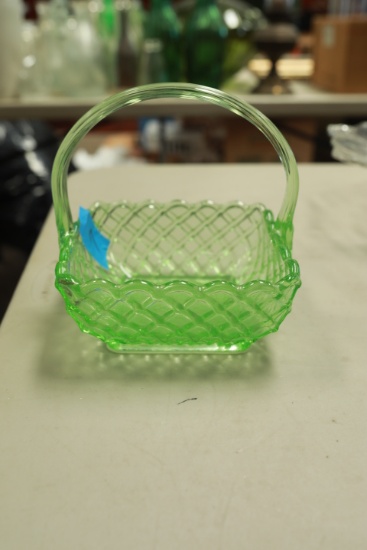 L.E. Smith Green Glass Basket