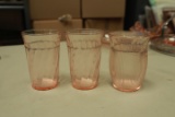 3 Pink Depression Glass Cups