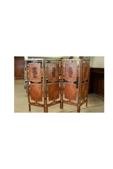 Teak 4 Panel Divided Screen with Carvings