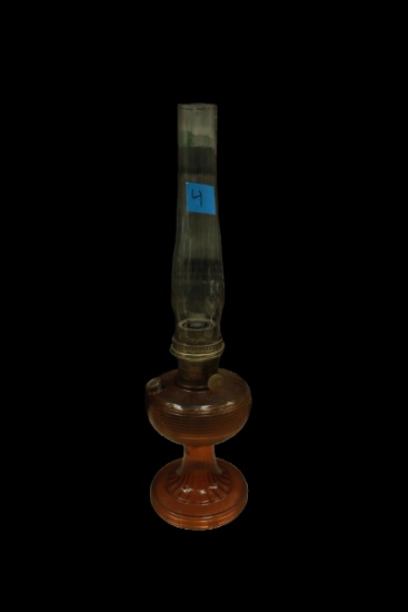 Aladdin Amber Glass Oil Lamp with Aladdin Chimney