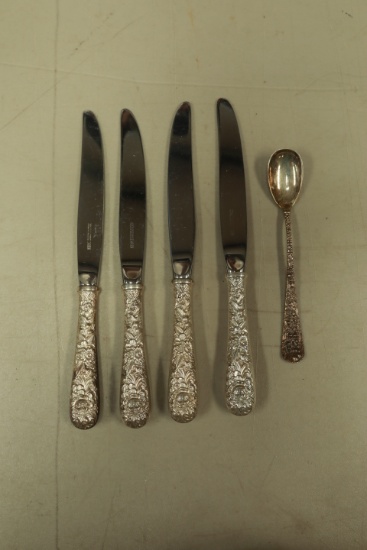 5 Kirk Steiff Rose Pattern Sterling Silver Pieces
