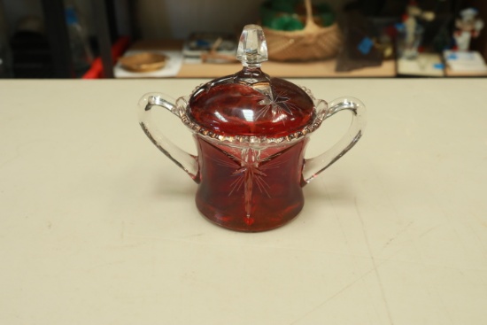 Ruby & Clear Glass Sugar Bowl