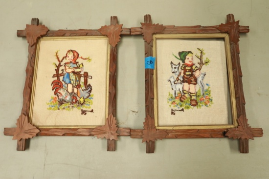 Pair of Walnut Framed Cross Stitches