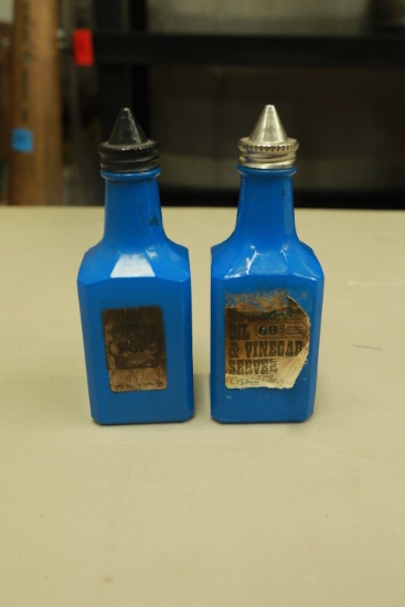 Vintage lue Glass Gemco Oil & Vinegar Jars