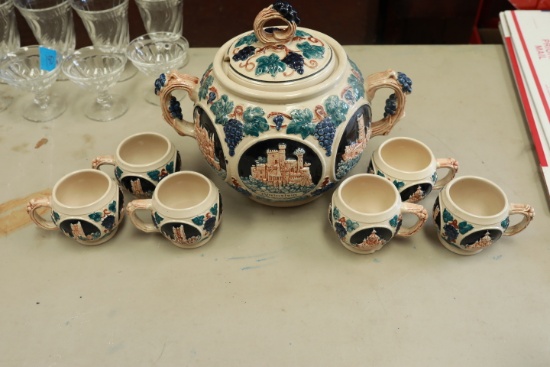 German Punch Bowl with 6 Cups