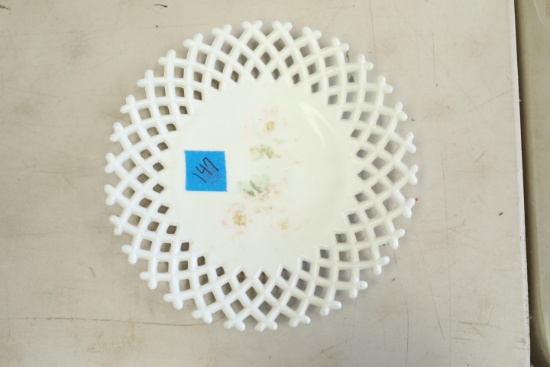 Reticulated Antique Milk Glass Plate