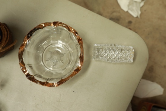 Glass Bowl with Gold Rim & Crystal Dish