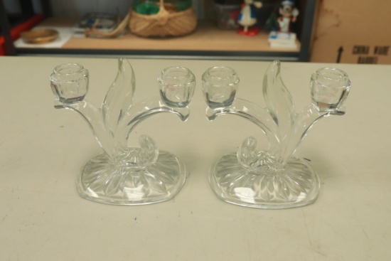 Pair of Vintage Glass Candle Holders