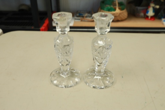 Pair of Etched Crystal Candle Sticks