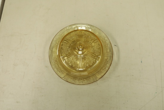 Amber Cabbage Rose Depression Glass Butter Dish