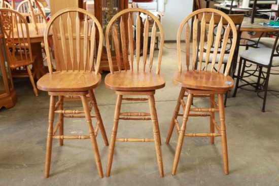 3 Swivel Oak Bar Chairs