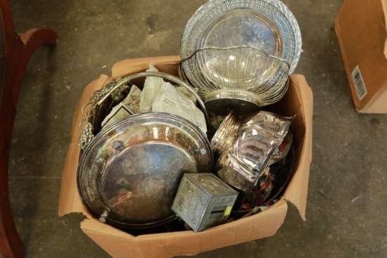 Box of Assorted Silver Plate
